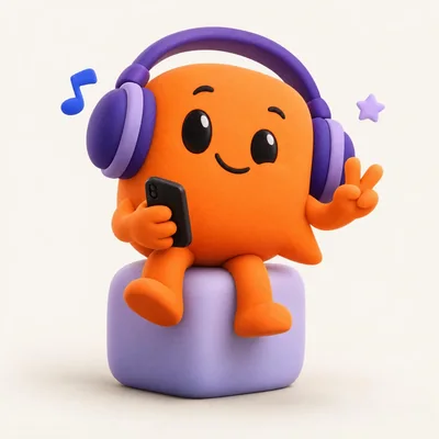 Mascote do Jarvis, um personagem laranja de fones de ouvido