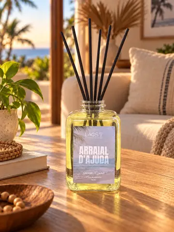 Difusor de ambientes aromatizador XL varetas Arraial d’Ajuda caramelo limão, cena Em casa