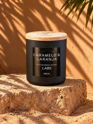 Vela fosca preta caramelo laranja, cena Sol e matéria