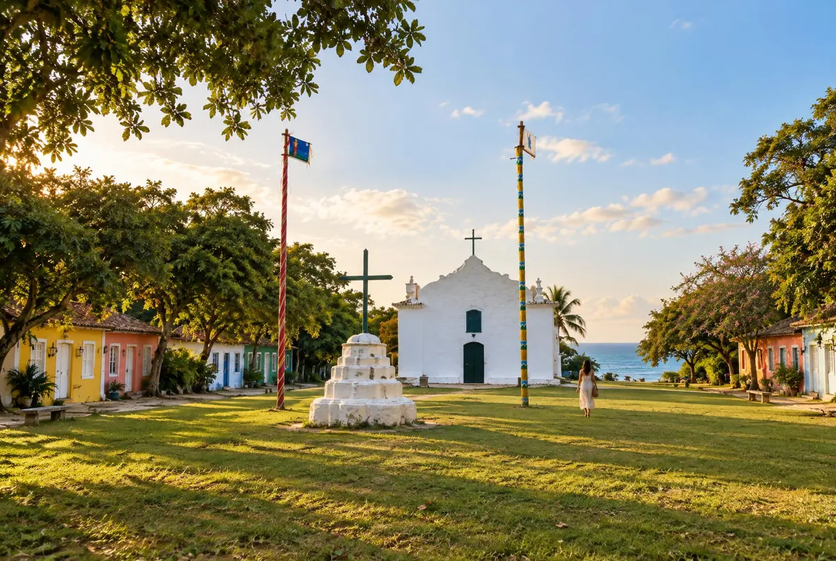A igreja e o gramado do Quadrado de Trancoso, imagem criada com IA