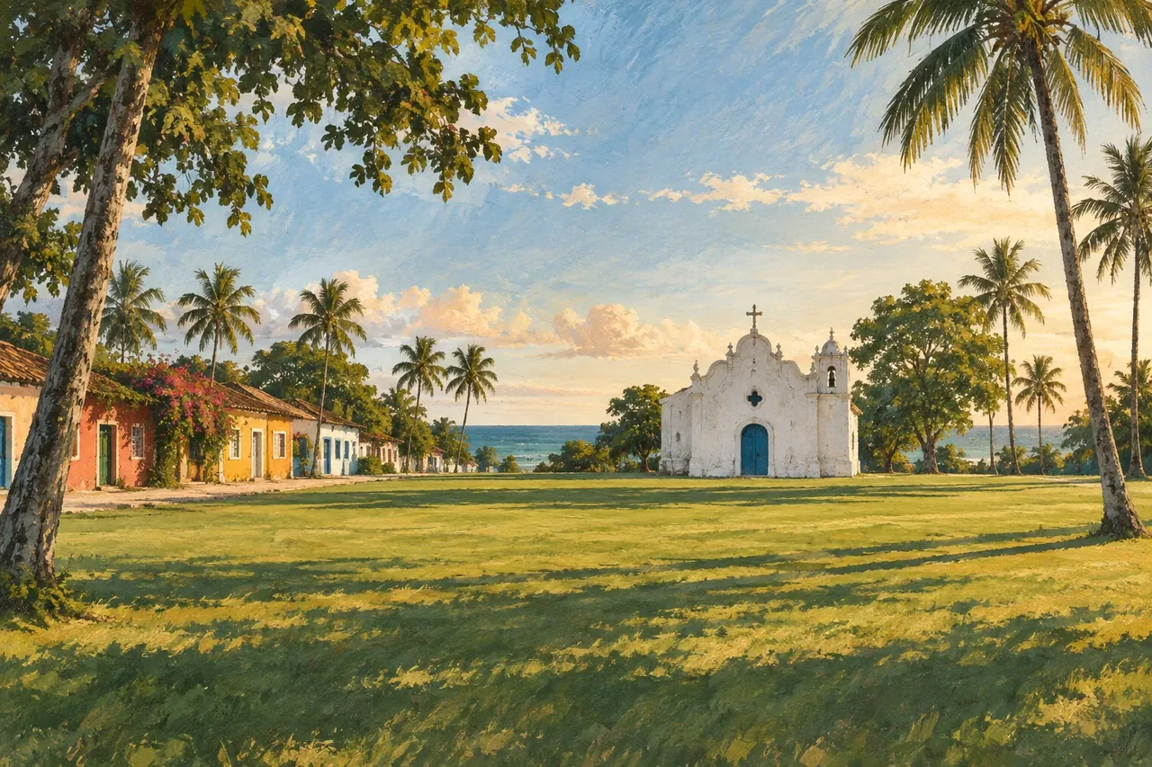 Ilustração em guache da igreja do Quadrado de Trancoso