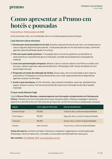 Guia para apresentar a Prumo a hotéis e pousadas