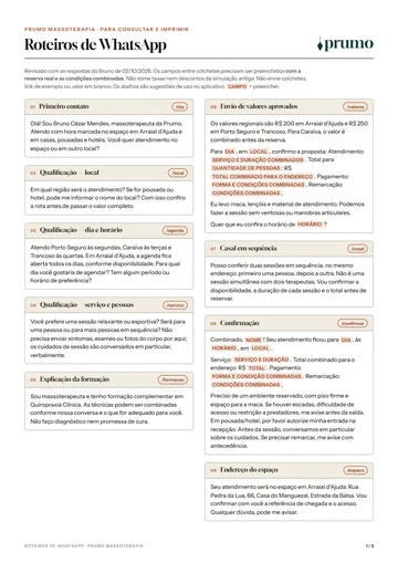 Primeira página dos roteiros de WhatsApp da Prumo