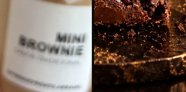 No mesmo ponto, a versão sem conferência mostra outro brownie num prato no lugar do rótulo.