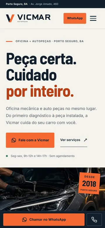 Vicmar, Porto Seguro: o site no celular