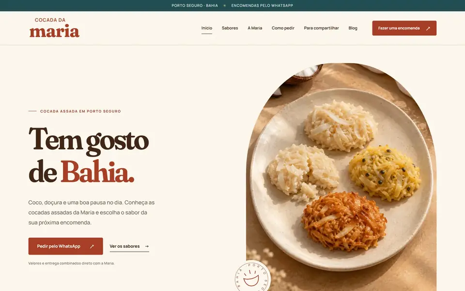 Site da Cocada da Maria com os doces artesanais de Porto Seguro
