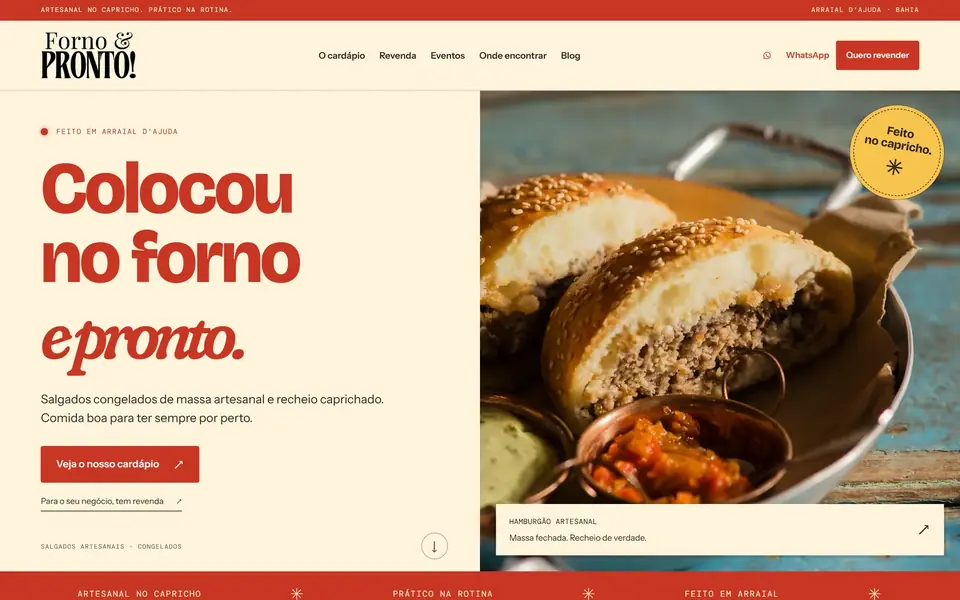 Site da Forno & Pronto com os assados congelados e fotografias de produto