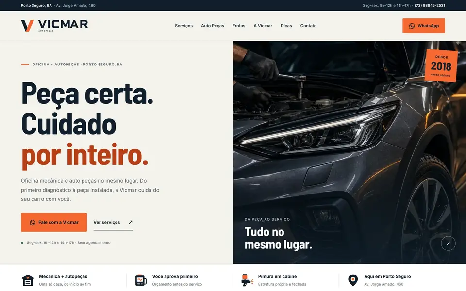 Site da Vicmar Autopeças em Porto Seguro