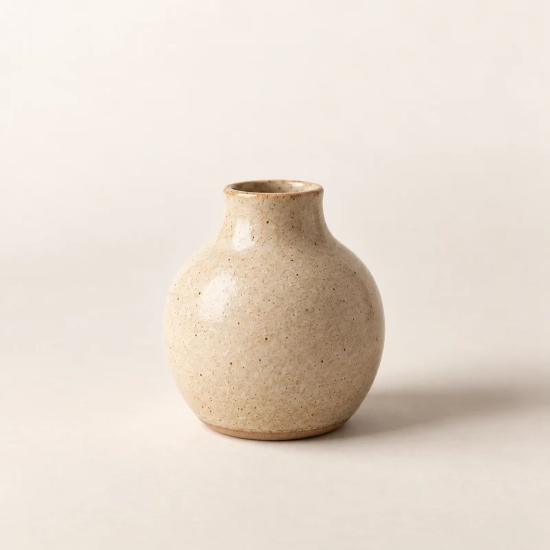 Vaso pequeno de cerâmica feito à mão, em barro claro, no estúdio do exemplo