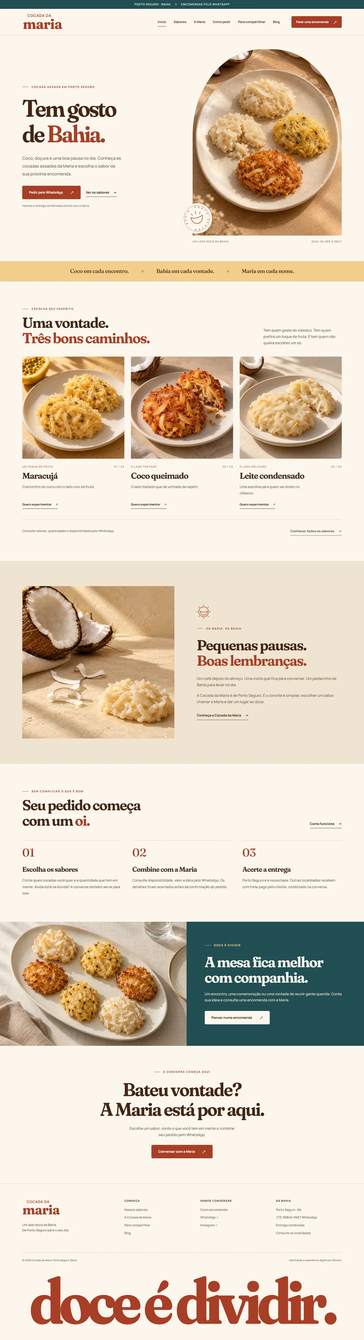 Site completo da Cocada da Maria com marca e cardápio de doces artesanais