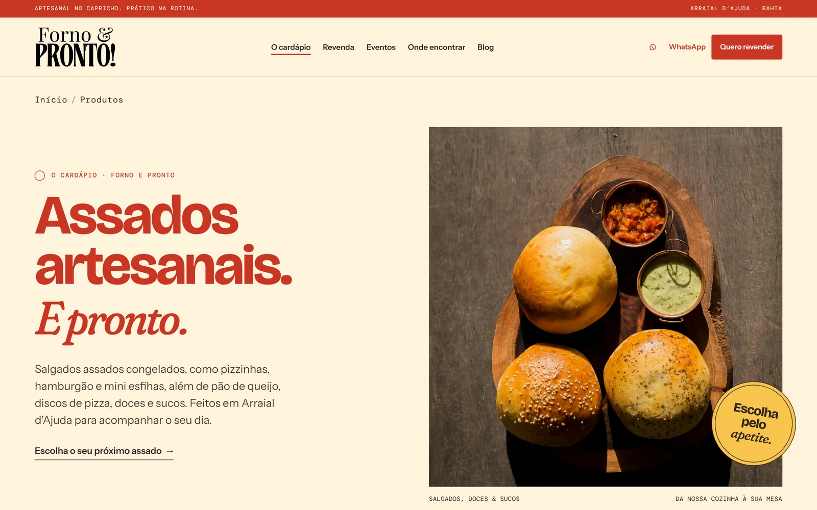 Catálogo público de produtos do Forno e Pronto, com categorias e apresentação dos alimentos