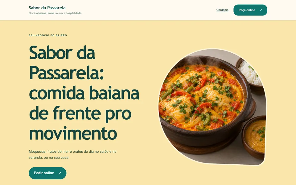 Site de restaurante de demonstração gerado pela Freguia