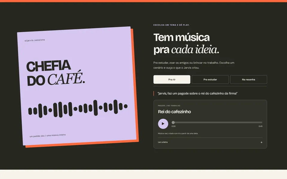 Seção de músicas do site do Jarvis