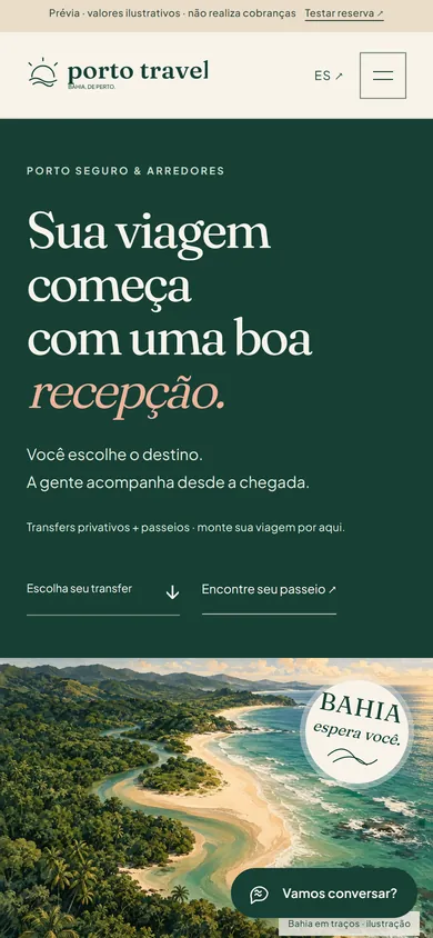 A versão em português da página inicial, no celular