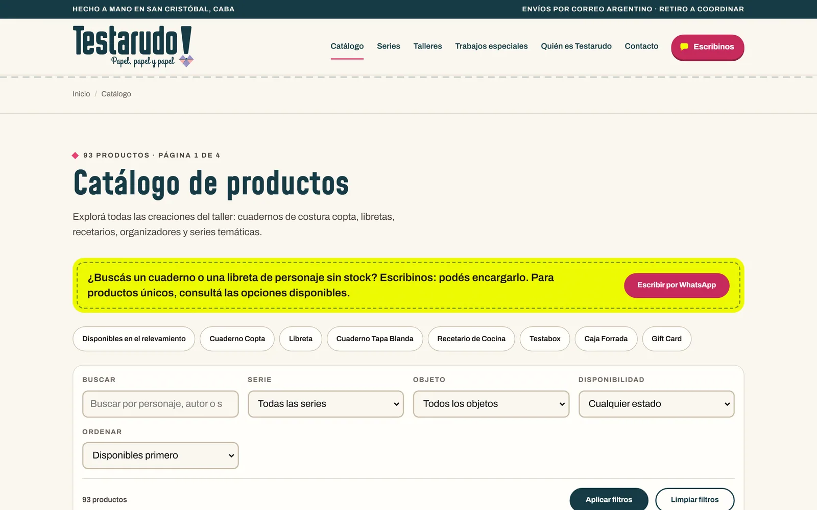 Catálogo em espanhol da Testarudo