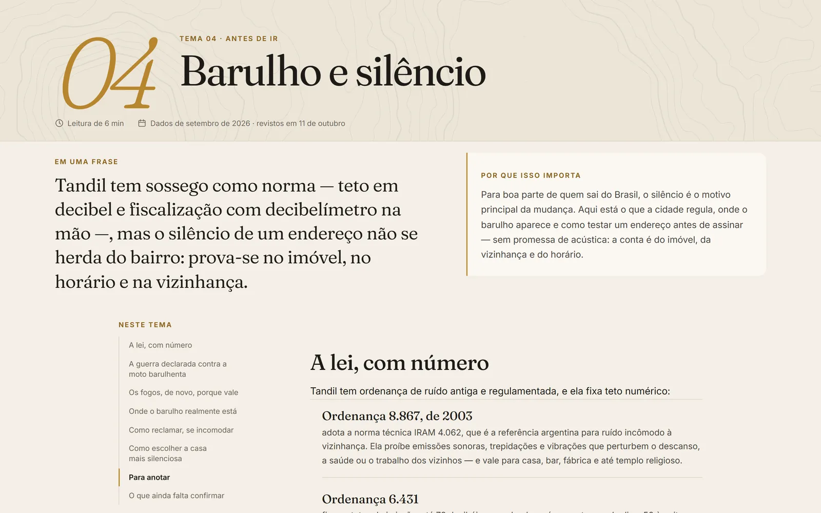 Tema do guia sobre barulho e silêncio em Tandil